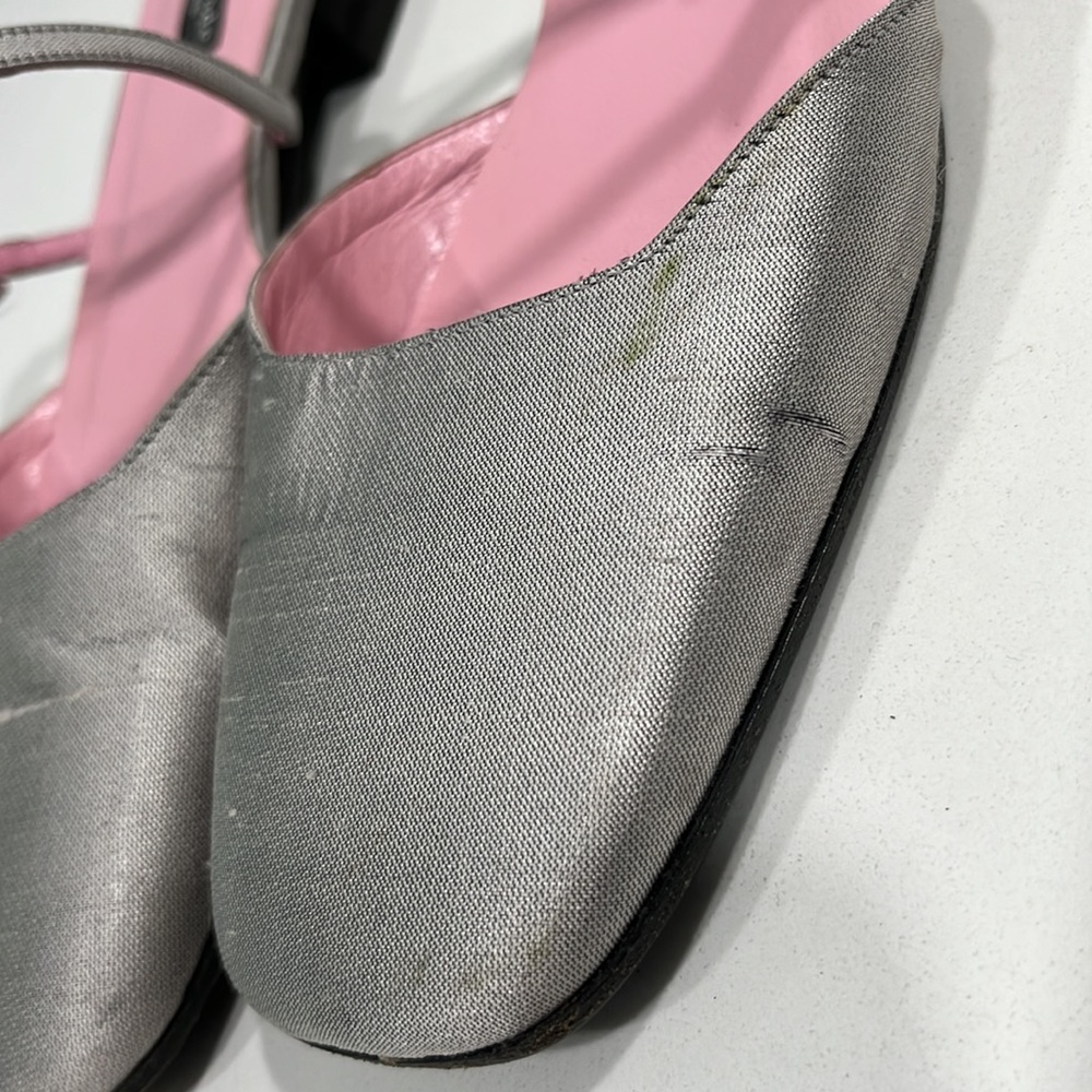 Kate Spade Soft Gray Dupioni Silk Square Toe Strap Low Heel - Picture 4 of 14